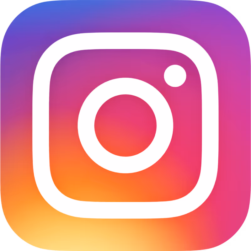 Instagram app icon with white camera symbol on a purple, pink, and orange gradient background.